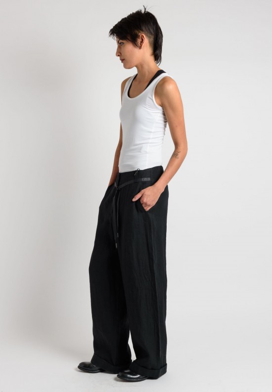 Annette Görtz Linen Cuffed Wide Leg Pants in Black	