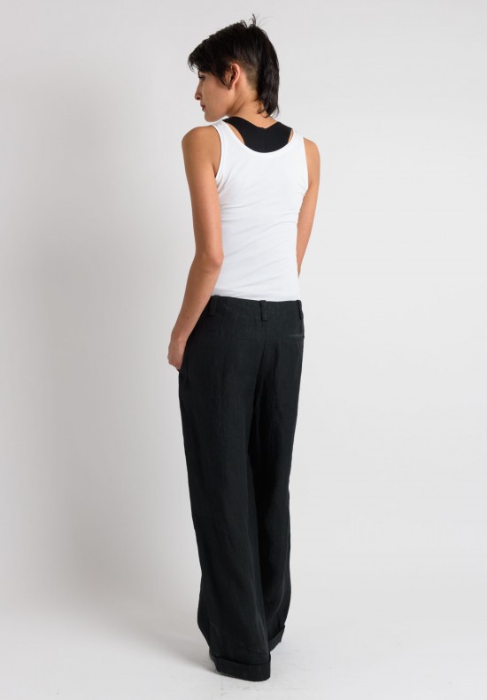 Annette Görtz Linen Cuffed Wide Leg Pants in Black	