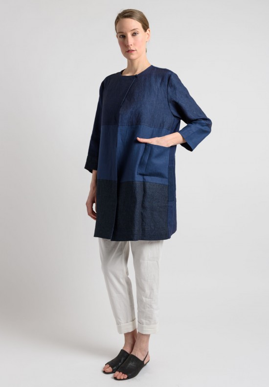 Daniela Gregis Linen Round Neck Jacket in Dark Blue | Santa Fe Dry ...