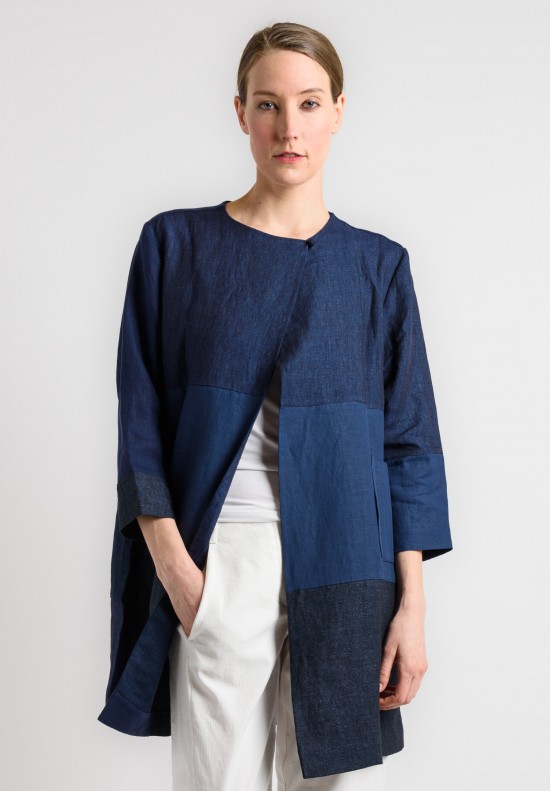 Daniela Gregis Linen Round Neck Jacket in Dark Blue | Santa Fe Dry ...