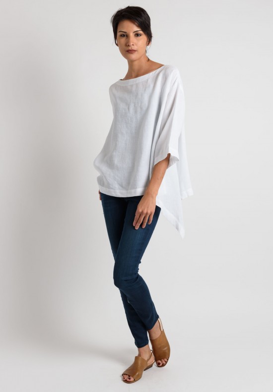 Eskandar Linen Bateau Neck Top in White	