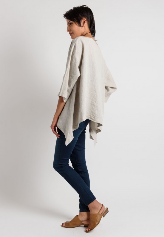 Eskandar Linen Bateau Neck Top in Oatmeal	