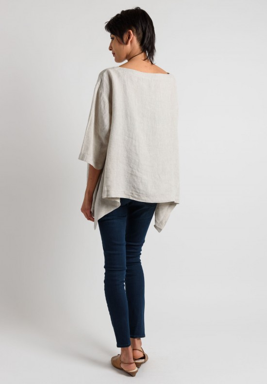 Eskandar Linen Bateau Neck Top in Oatmeal	