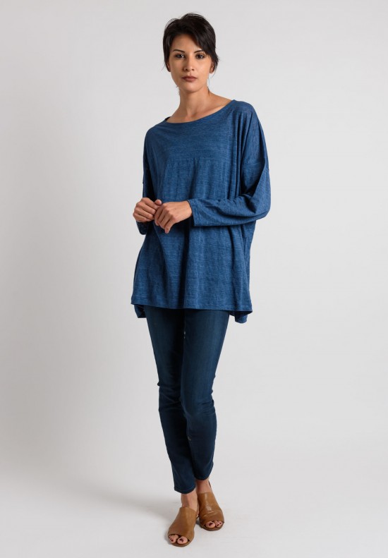Eskandar Linen Long Sleeve T-Shirt in Blue | Santa Fe Dry Goods ...