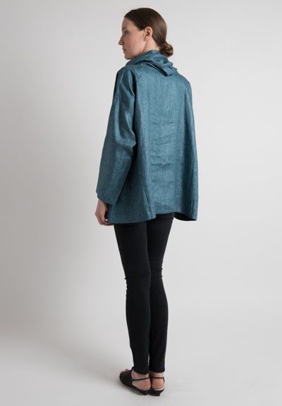 Eskandar Linen Cowl Neck Top in Teal	