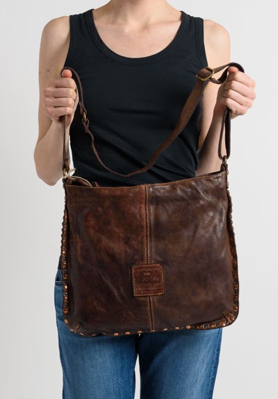 Campomaggi Studded Cross-Body Bag in Dark Brown	