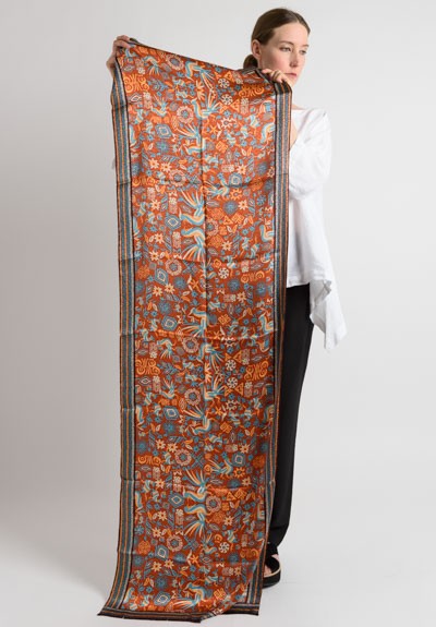 Pineda Covalin Silk Pre-Hispanic Print Long Scarf in Rust	