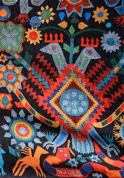 Pineda Covalin Huichol Spirit Scarf with Velvet in Black	