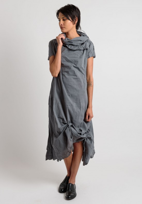 Rundholz Cotton Cowl Neck Dress in Grey	