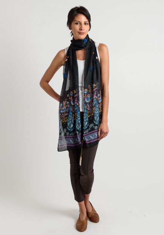 Etro Runway Silk Embroidered Scarf in Black	