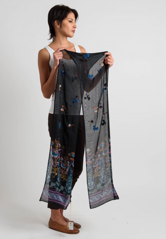 Etro Runway Silk Embroidered Scarf in Black	