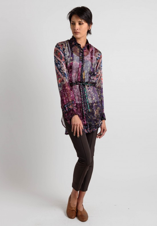 Etro Runway Silk Button-Down Top in Plum	