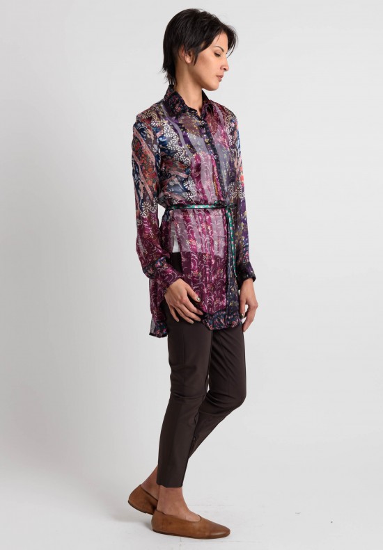 Etro Runway Silk Button-Down Top in Plum	