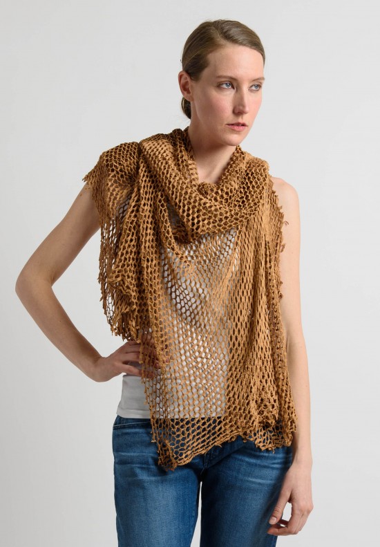 Claudio Cutuli Laser Cut Leather Scarf in Carmel	