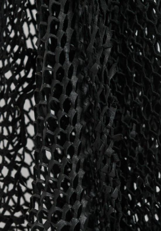 Claudio Cutuli Laser Cut Leather Scarf in Black	