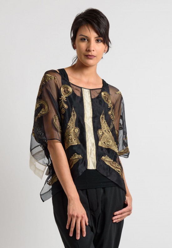 Gary Graham Organza Embroidery Top in Black	