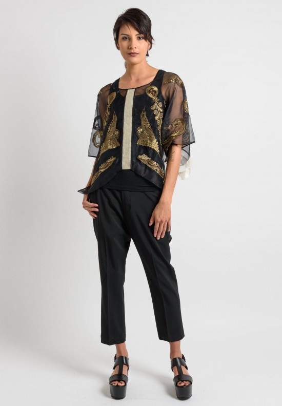 Gary Graham Organza Embroidery Top in Black	
