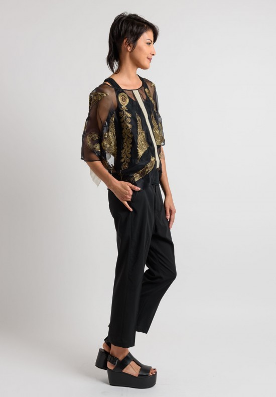 Gary Graham Organza Embroidery Top in Black	