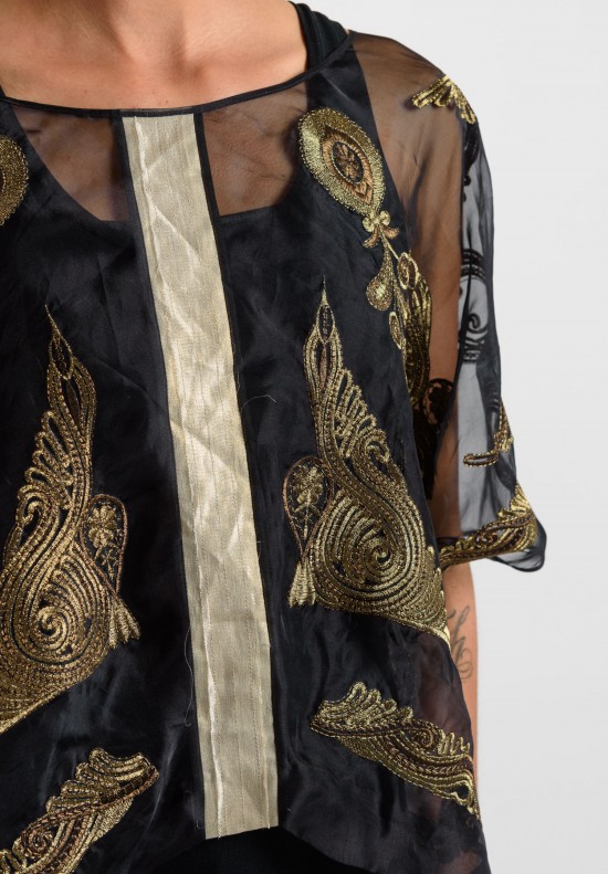 Gary Graham Organza Embroidery Top in Black	