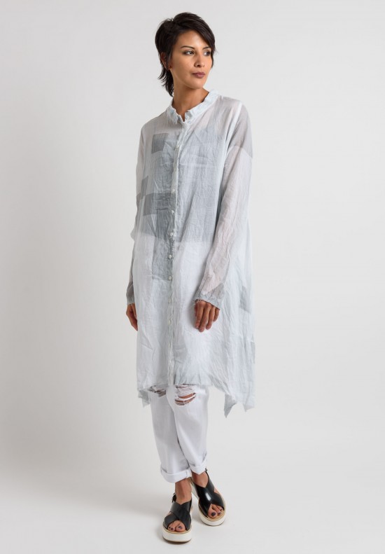 Rundholz Ramie Sheer Button-Down Dress in White	