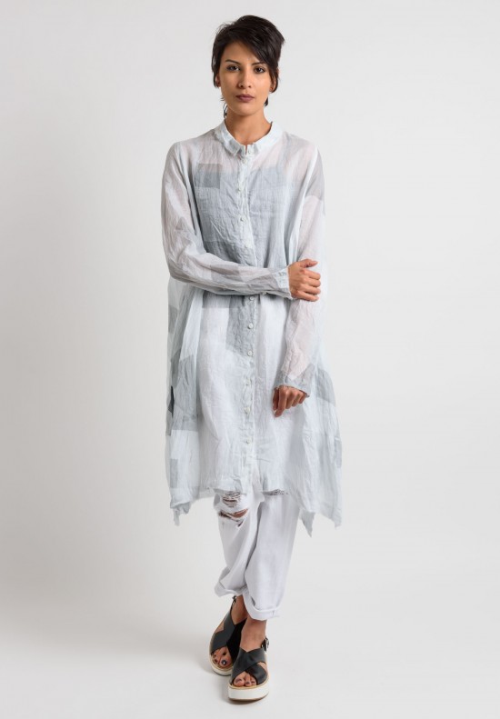 Rundholz Ramie Sheer Button-Down Dress in White	