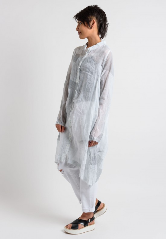 Rundholz Ramie Sheer Button-Down Dress in White	