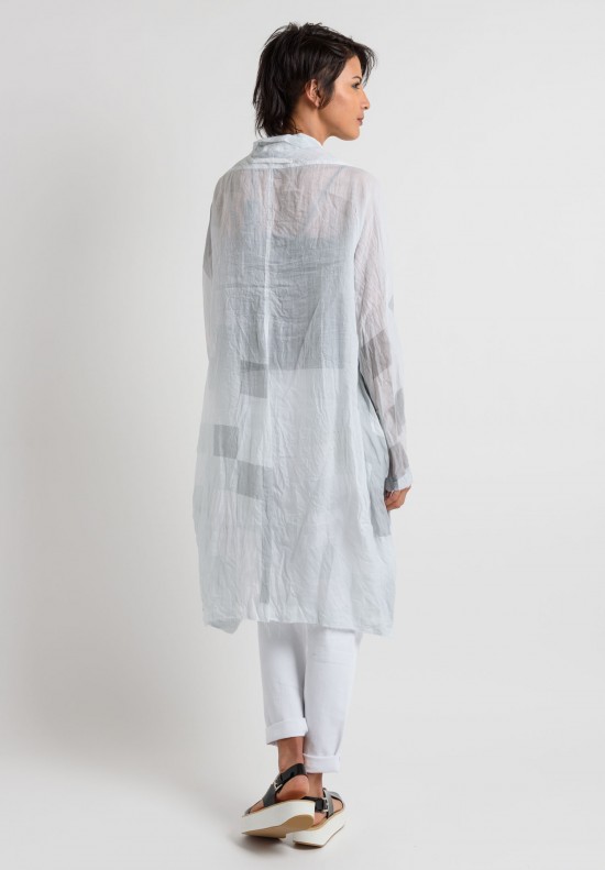 Rundholz Ramie Sheer Button-Down Dress in White	