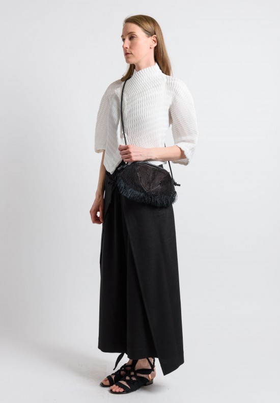 Issey Miyake Ramie/Paper Pleated Fringe Bag in Black	