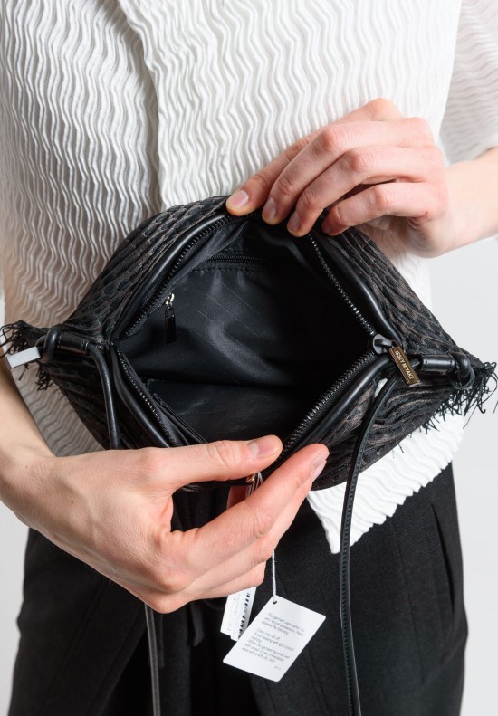 Issey Miyake Ramie/Paper Pleated Fringe Bag in Black	