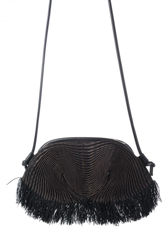 Issey Miyake Ramie/Paper Pleated Fringe Bag in Black	