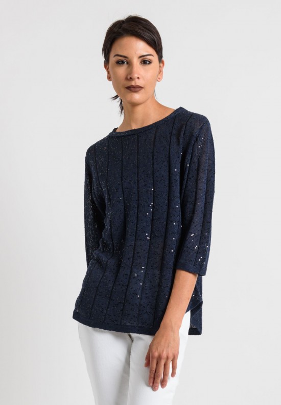 Brunello Cucinelli Sequin Top in Dark Navy | Santa Fe Dry Goods ...