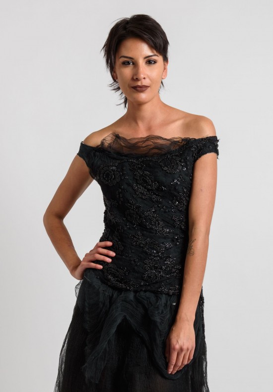 Marc Le Bihan Beaded Top in Black	