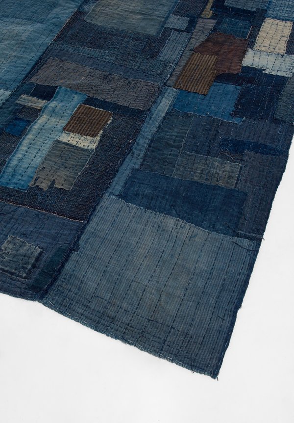 Antique and Vintage 1800s-1900s Large Sashiko Boro Textile in Blue	