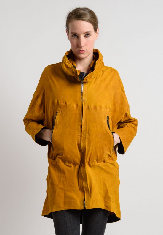 Isaac Sellam Experience Custom Leather Parka in Saffron