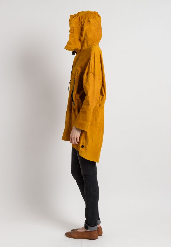 Isaac Sellam Experience Custom Leather Parka in Saffron