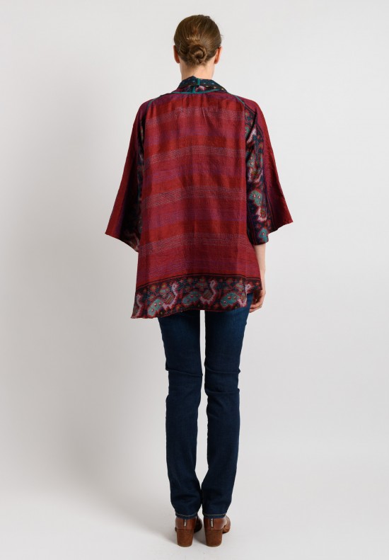 Mieko Mintz Reversible Silk Kimono Jacket in Navy/Red	