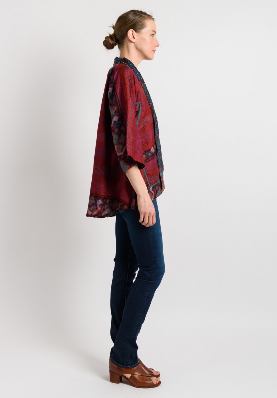 Mieko Mintz Reversible Silk Kimono Jacket in Navy/Red	