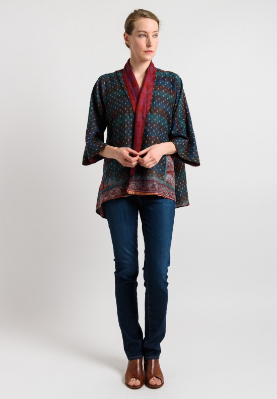 Mieko Mintz Reversible Silk Kimono Jacket in Navy/Red | Santa Fe Dry ...