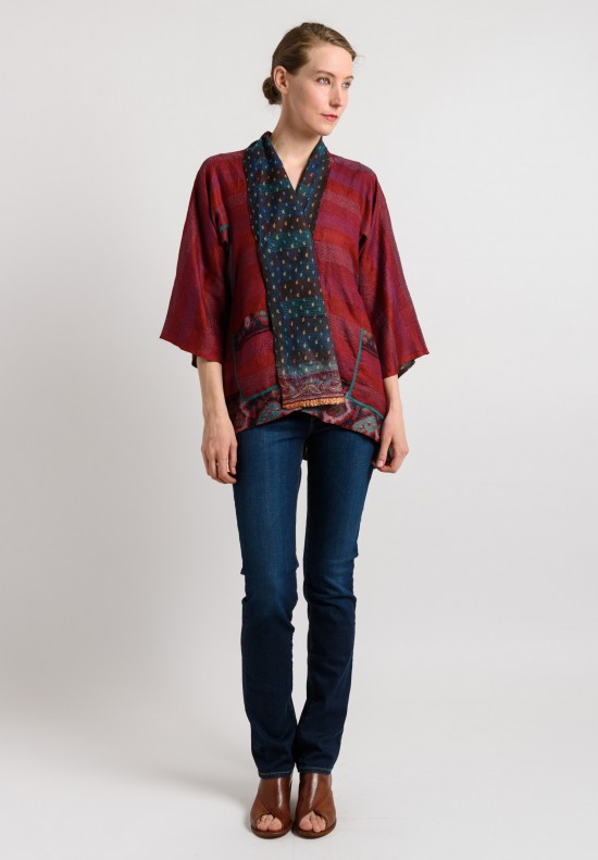 Mieko Mintz Reversible Silk Kimono Jacket in Navy/Red	