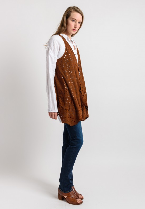 Susan Riedweg Perforated Leather Vest in Brown	