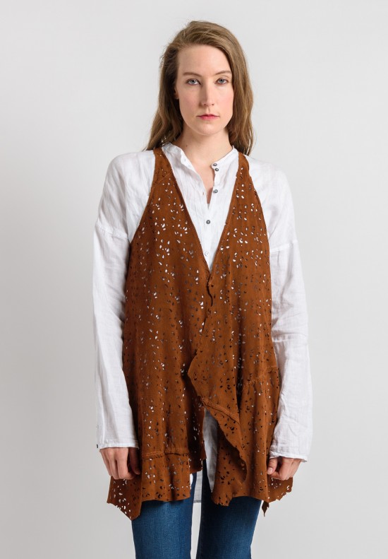 Susan Riedweg Perforated Leather Vest in Brown	