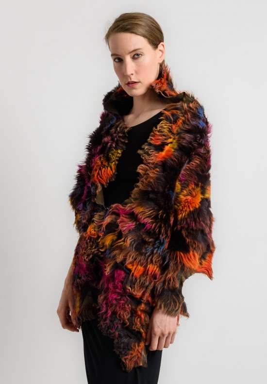 Susan Riedweg Dyed Shearling Shawl in Multi Color	