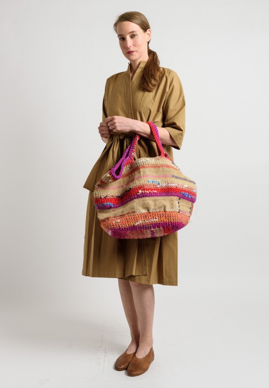 Brown Vintage Leather Crochet Bag Woven Bag Tote