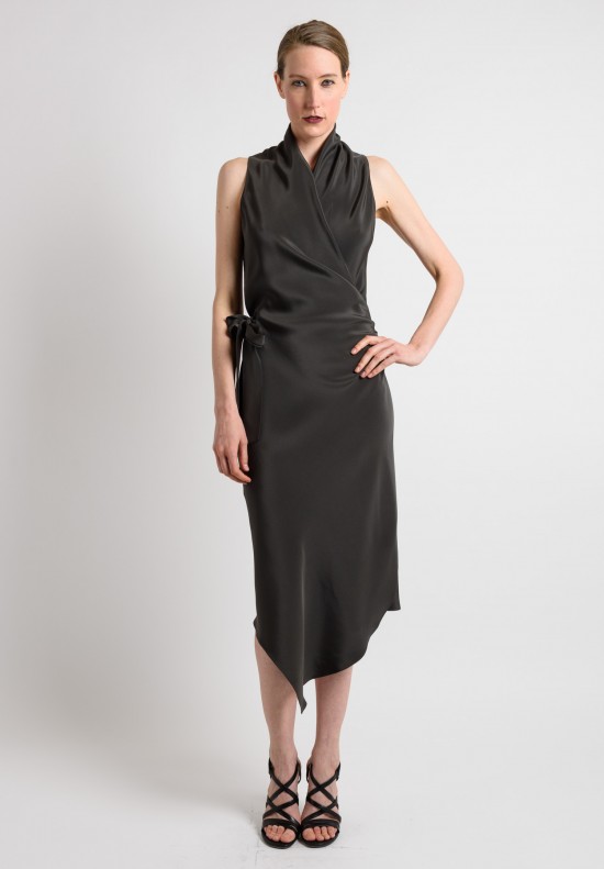 Peter Cohen Silk Wrap Dress in Charcoal	