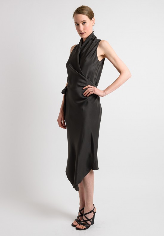 Peter Cohen Silk Wrap Dress in Charcoal	