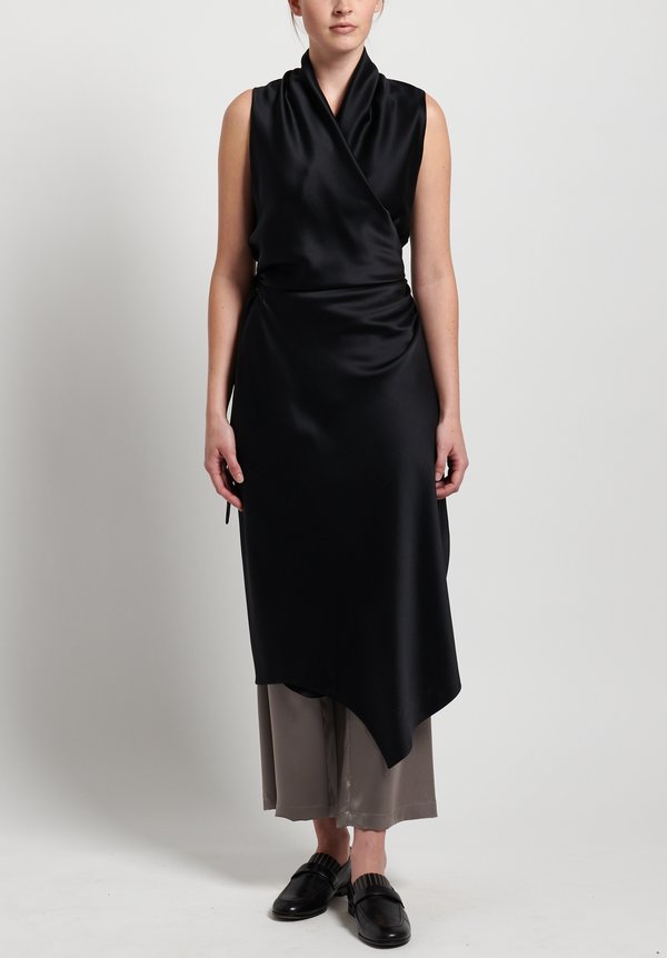Peter Cohen 2-Layer Satin Silk Victor Dress in Black