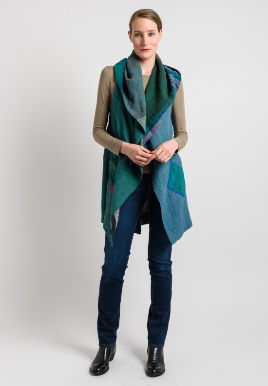 Mieko Mintz Reversible Hooded Vest in Teal/Green	