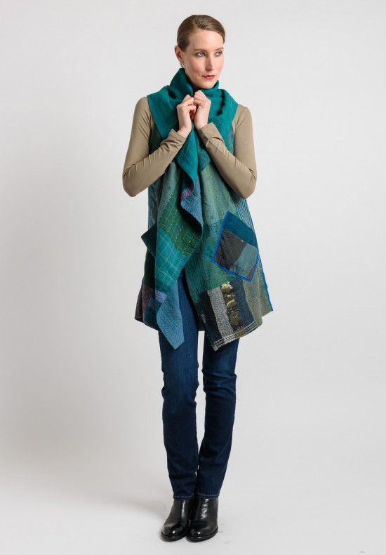 Mieko Mintz Reversible Hooded Vest in Teal/Green	