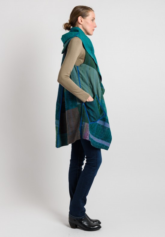 Mieko Mintz Reversible Hooded Vest in Teal/Green	