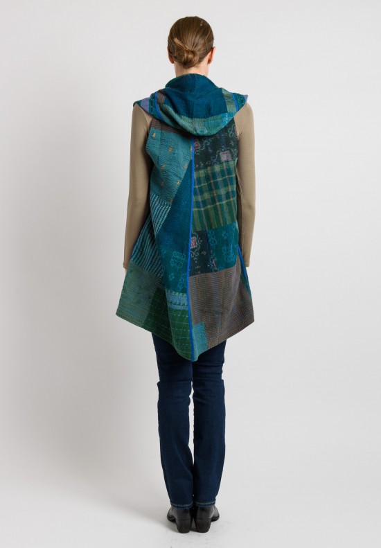 Mieko Mintz Reversible Hooded Vest in Teal/Green	